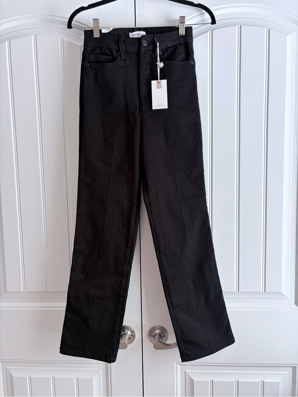 Good American NWT Black Coated Straight Leg Women's Jeans Size 00 / 24